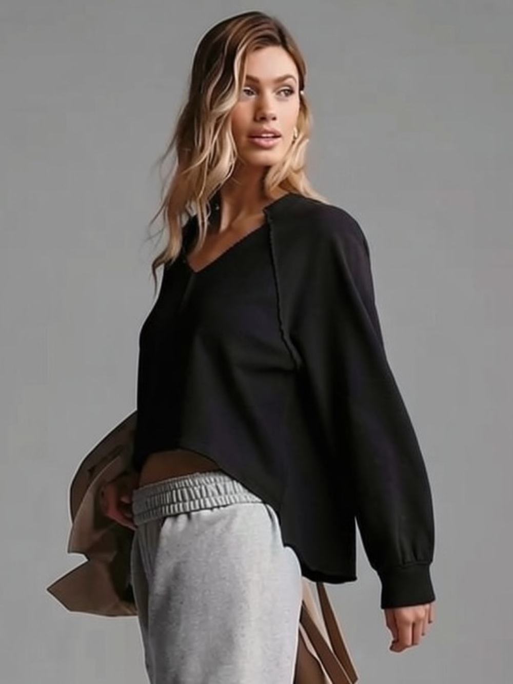 Anthropologie Pilcro Reworked Popover Sweatshirt in Washed Black